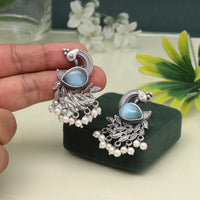 Maharani Jewels Oxidized Plated Pota Stone And Pearl Dangler Earrings (Assorted Color)