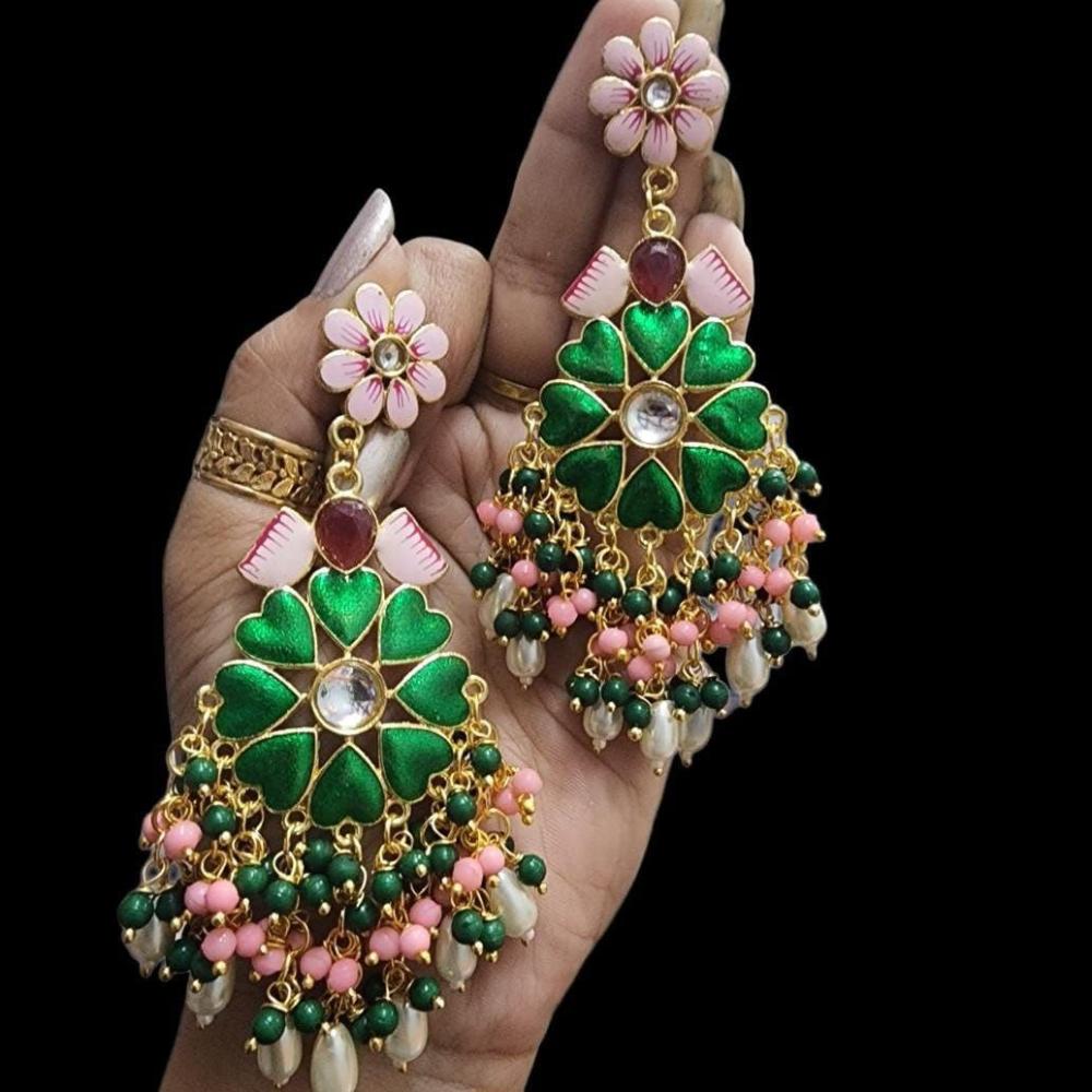 Maharani Jewels Gold Plated Meenakari And Beads Dangler Earrings