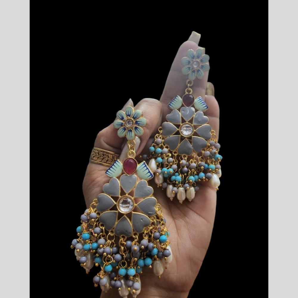 Maharani Jewels Gold Plated Meenakari And Beads Dangler Earrings