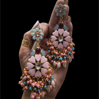 Maharani Jewels Gold Plated Meenakari And Beads Dangler Earrings
