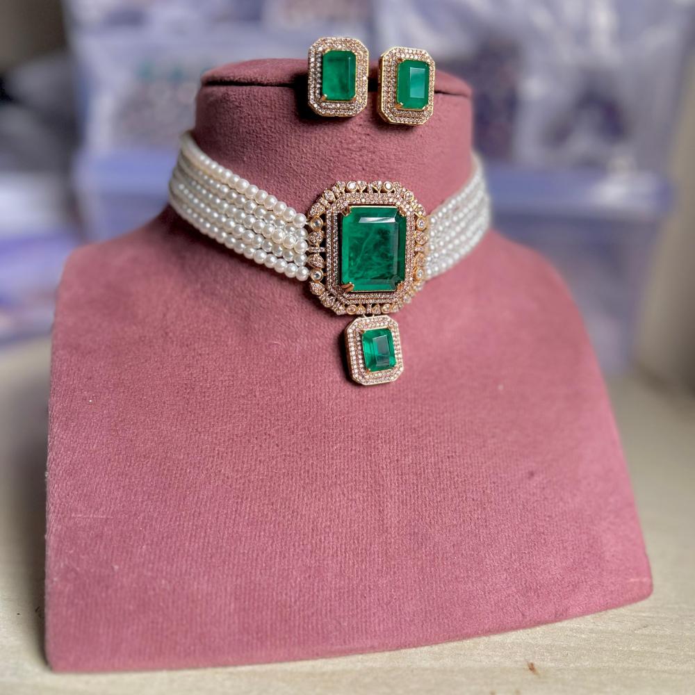 Maharani Jewels Pearl And Crystal Stone Choker Necklace Set
