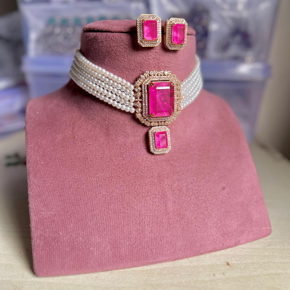 Maharani Jewels Pearl And Crystal Stone Choker Necklace Set