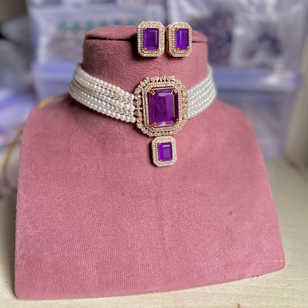 Maharani Jewels Pearl And Crystal Stone Choker Necklace Set