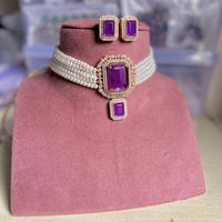 Maharani Jewels Pearl And Crystal Stone Choker Necklace Set