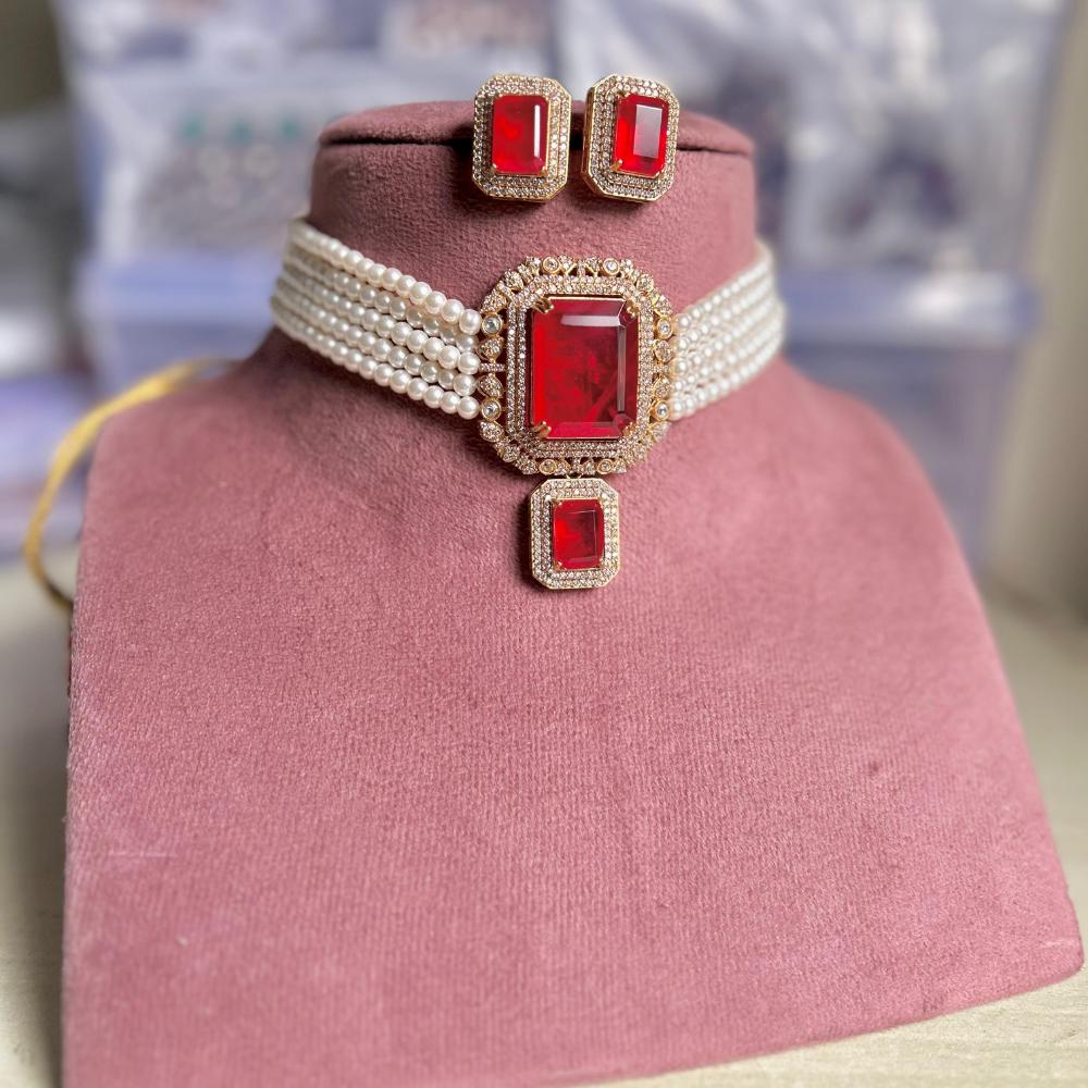 Maharani Jewels Pearl And Crystal Stone Choker Necklace Set