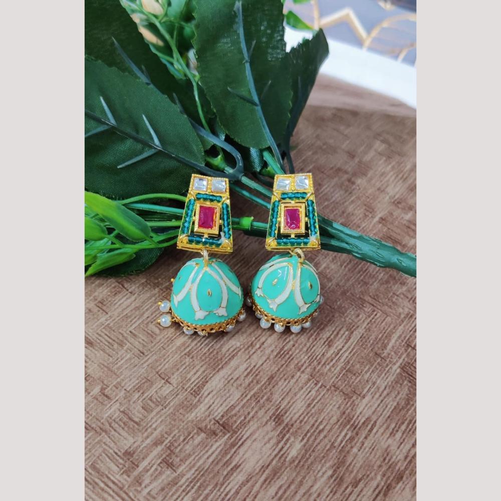 Maharani Jewels Pota Stone And Pearl Meenakari Jhumki Earrings