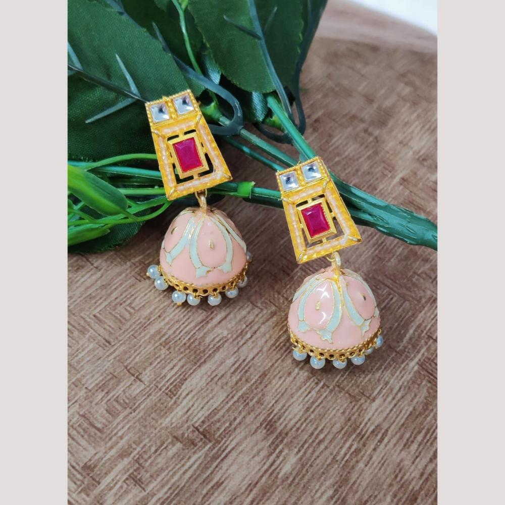 Maharani Jewels Pota Stone And Pearl Meenakari Jhumki Earrings