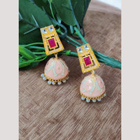 Maharani Jewels Pota Stone And Pearl Meenakari Jhumki Earrings