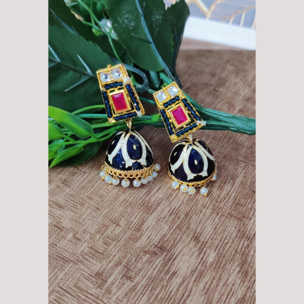 Maharani Jewels Pota Stone And Pearl Meenakari Jhumki Earrings