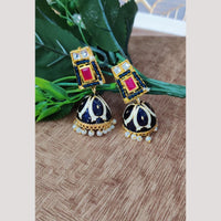 Maharani Jewels Pota Stone And Pearl Meenakari Jhumki Earrings