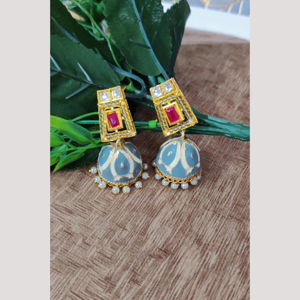 Maharani Jewels Pota Stone And Pearl Meenakari Jhumki Earrings