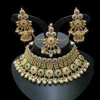 Maharani Jewels Pota Stone And Pearls Meenakari Choker Necklace Set