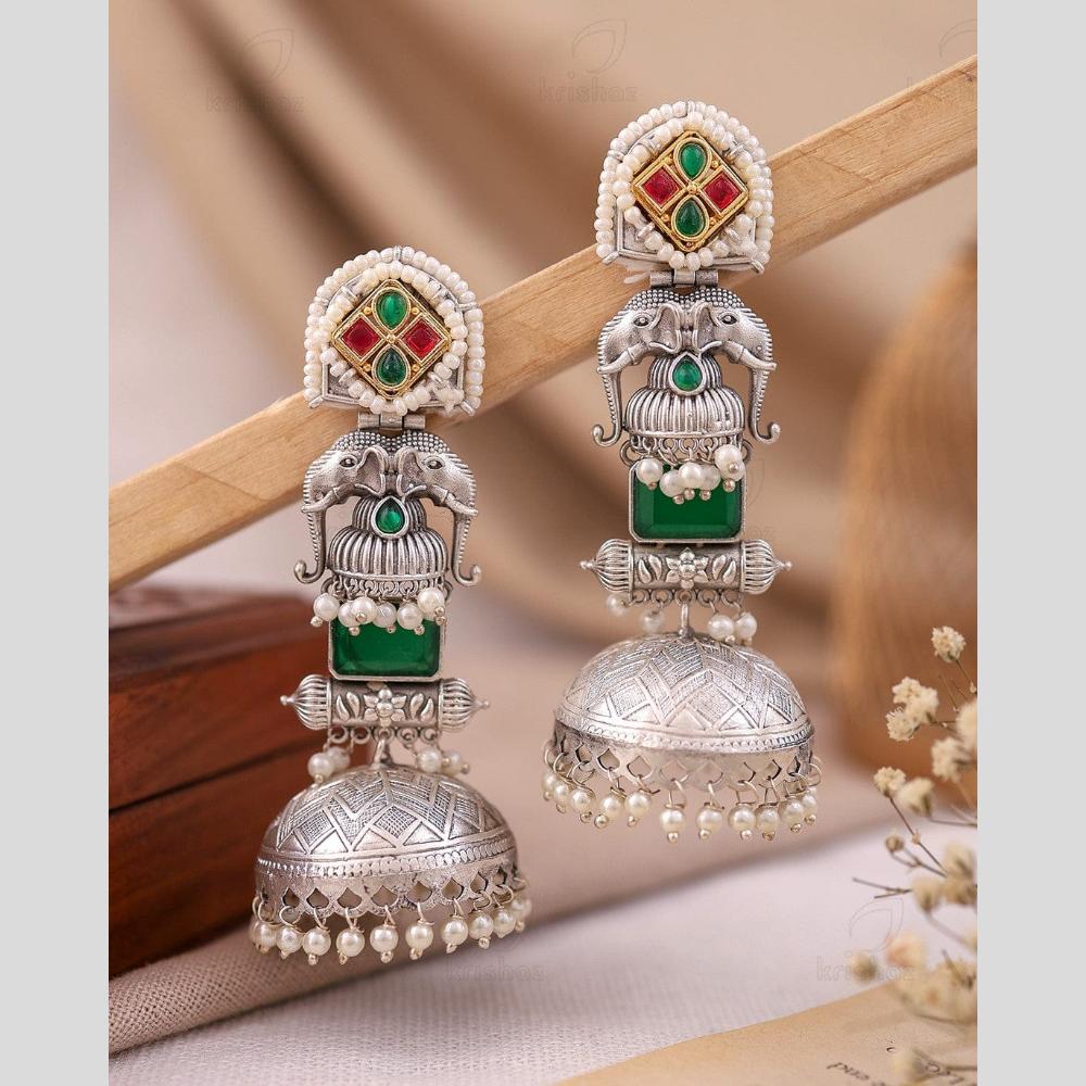 Maharani Jewels Traditional 2 Tone Pota Stone And Pearl Jhumki Earrings
