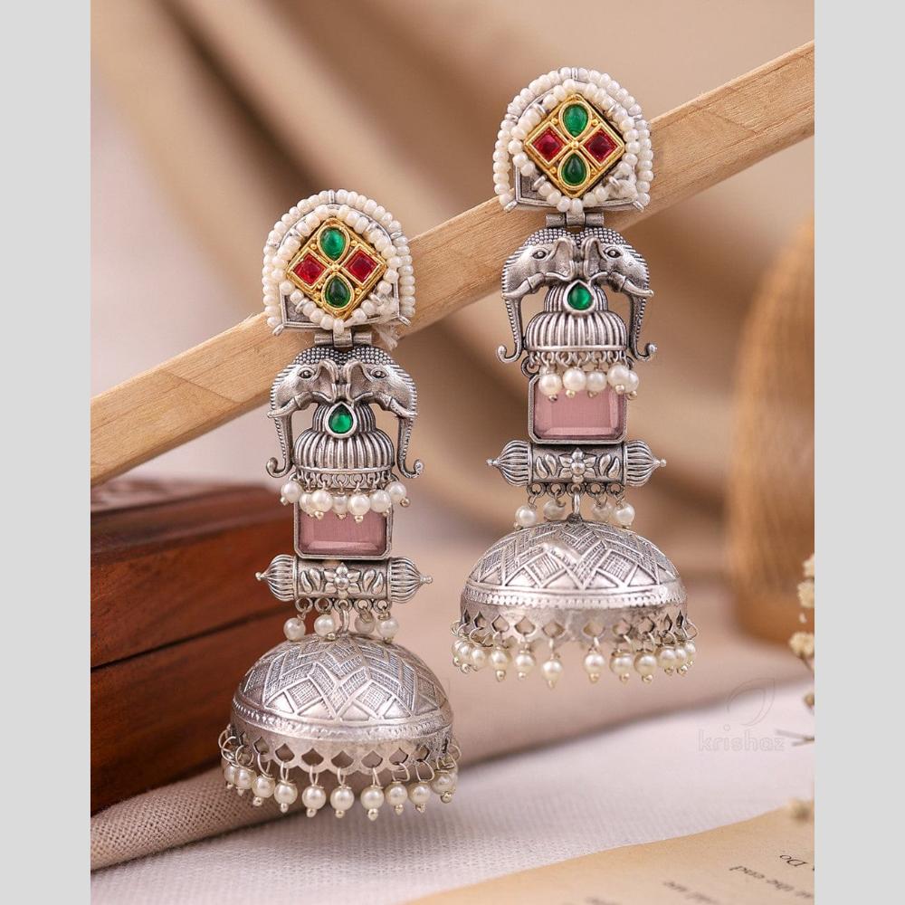 Maharani Jewels Traditional 2 Tone Pota Stone And Pearl Jhumki Earrings