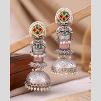 Maharani Jewels Traditional 2 Tone Pota Stone And Pearl Jhumki Earrings
