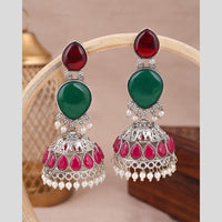 Maharani Jewels Oxidized Plated Pota Stone And Pearl Jhumki Earrings
