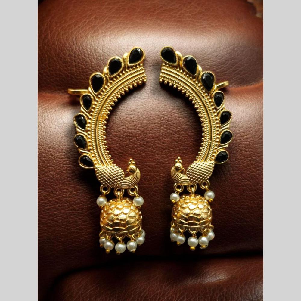 Maharani Jewels Peacock Design Pota Stone Ear cuff Jhumki Earrings