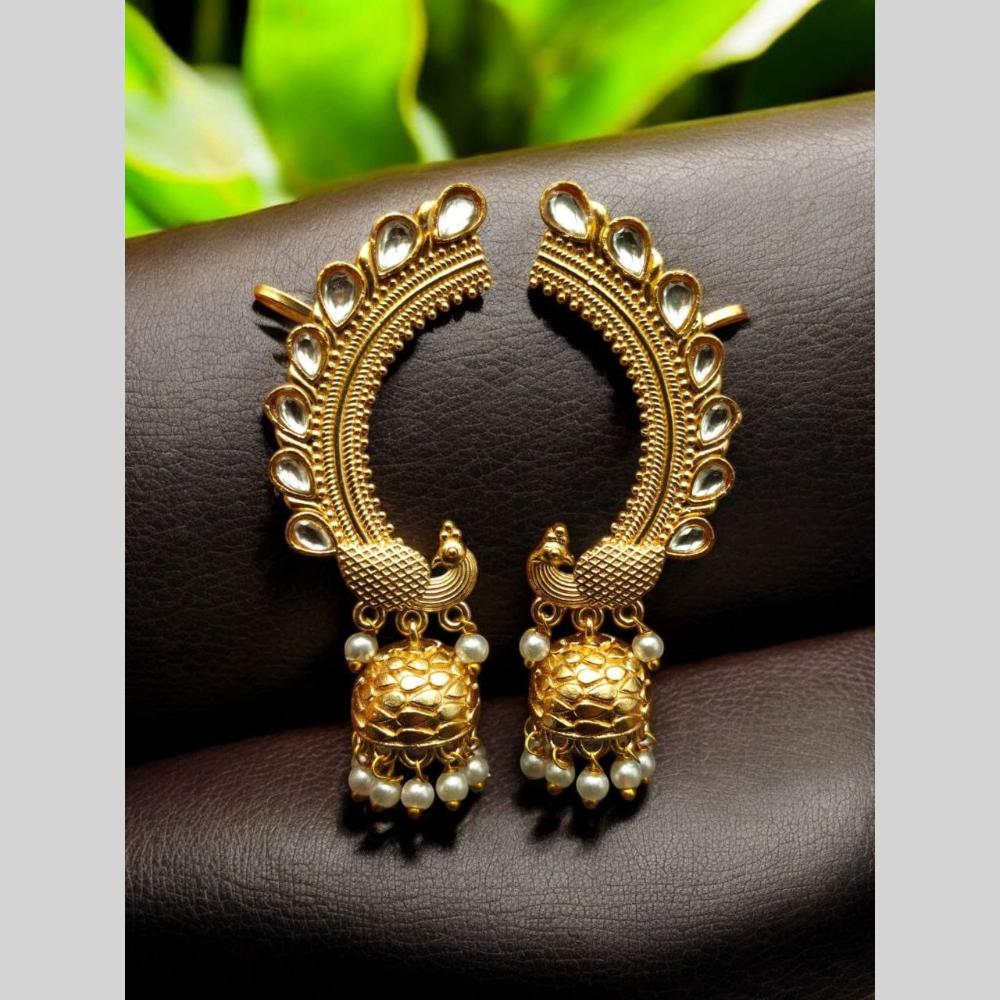 Maharani Jewels Peacock Design Pota Stone Ear cuff Jhumki Earrings