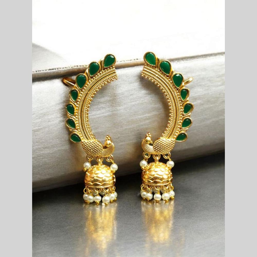 Maharani Jewels Peacock Design Pota Stone Ear cuff Jhumki Earrings