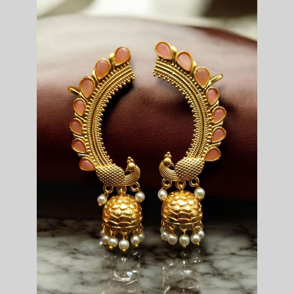 Maharani Jewels Peacock Design Pota Stone Ear cuff Jhumki Earrings