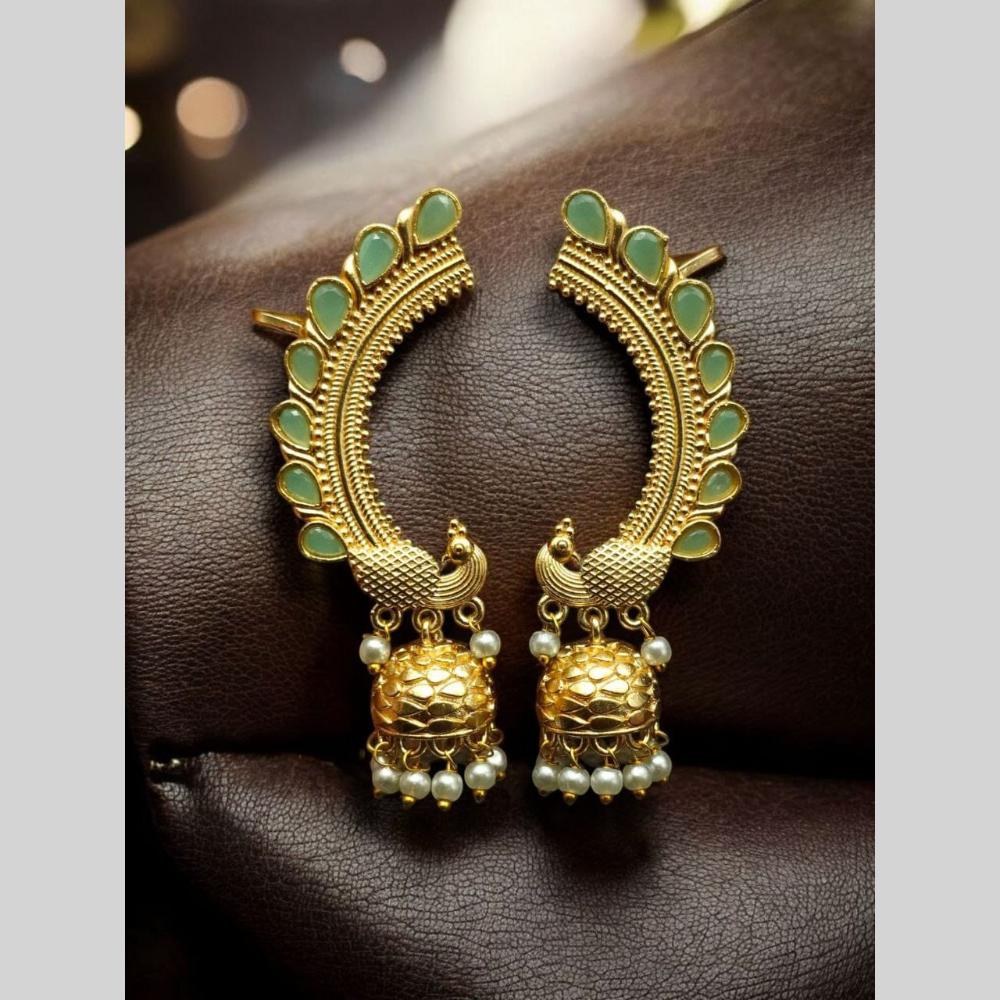 Maharani Jewels Peacock Design Pota Stone Ear cuff Jhumki Earrings