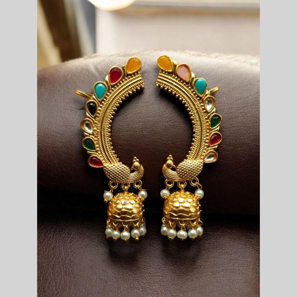 Maharani Jewels Peacock Design Pota Stone Ear cuff Jhumki Earrings
