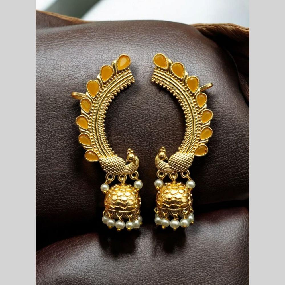 Maharani Jewels Peacock Design Pota Stone Ear cuff Jhumki Earrings