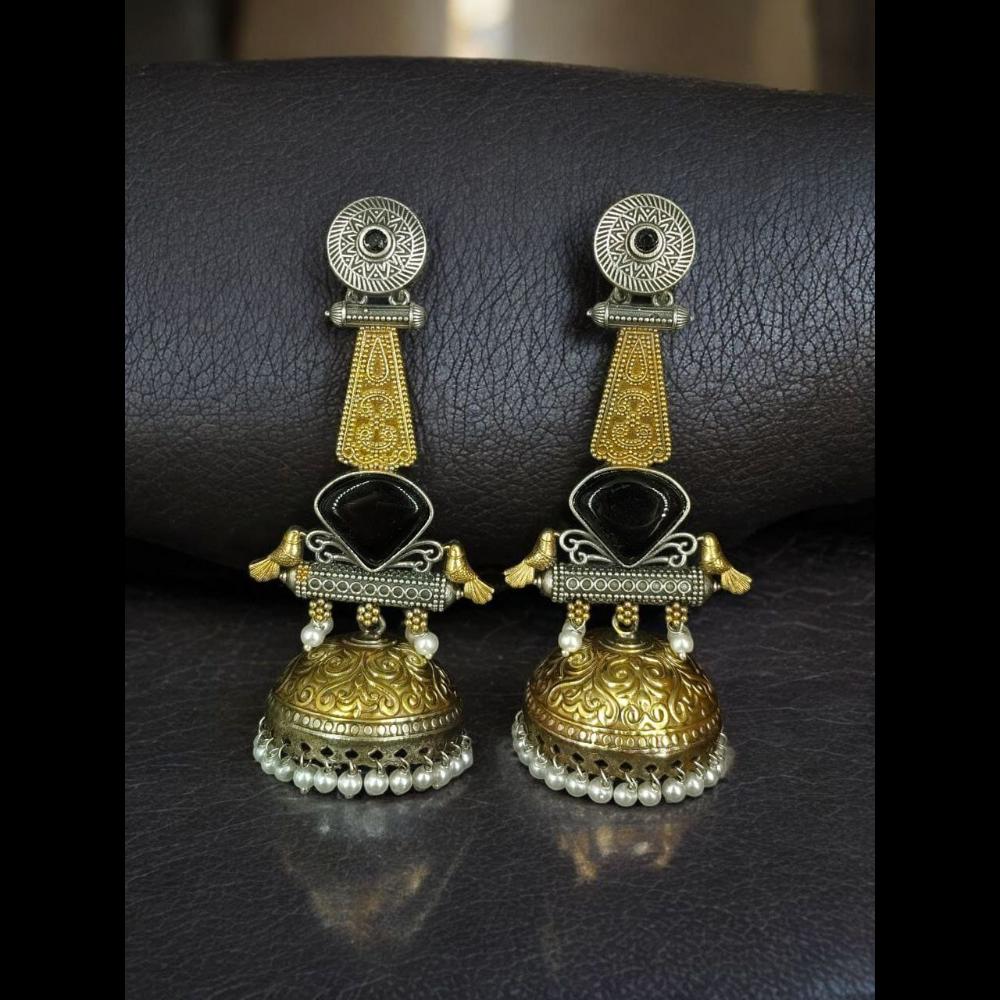 Maharani Jewels Gold Plated Pota Stone And Pearl Jhumki Earrings