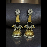 Maharani Jewels Gold Plated Pota Stone And Pearl Jhumki Earrings