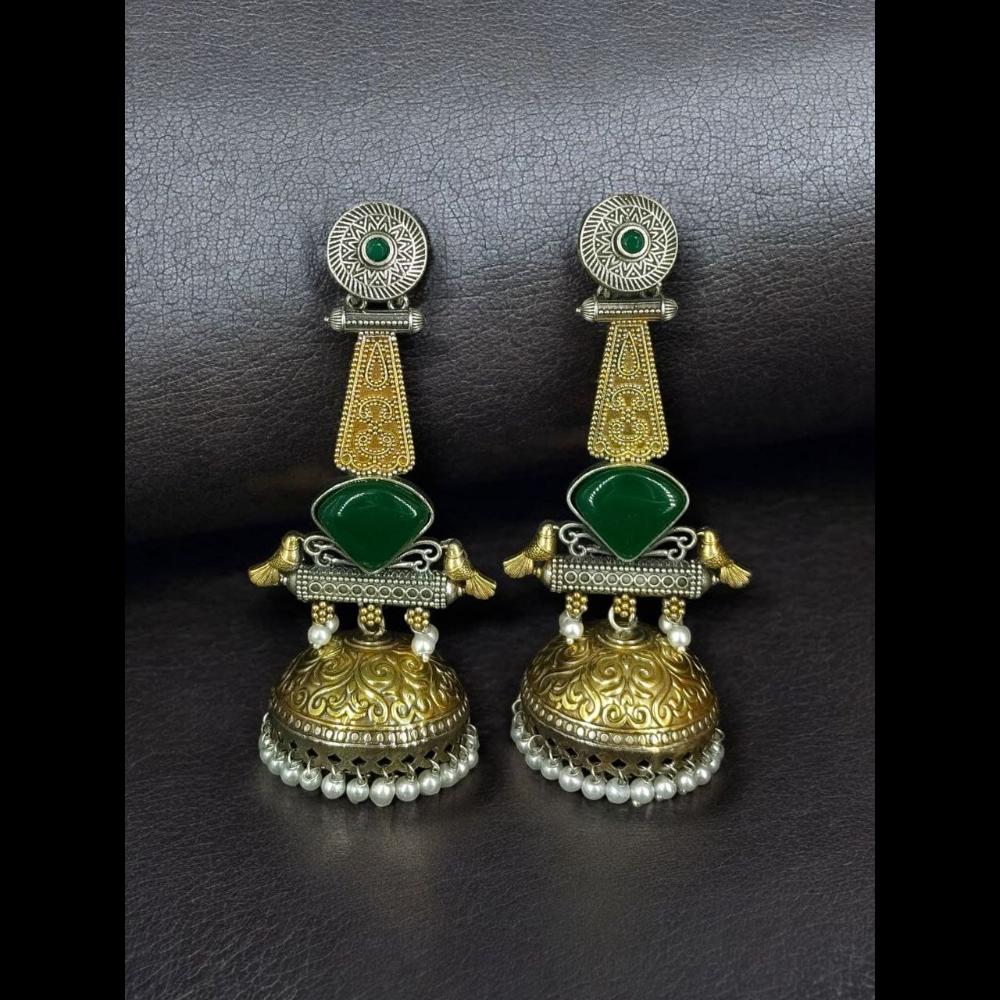 Maharani Jewels Gold Plated Pota Stone And Pearl Jhumki Earrings