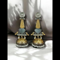 Maharani Jewels Gold Plated Pota Stone And Pearl Jhumki Earrings