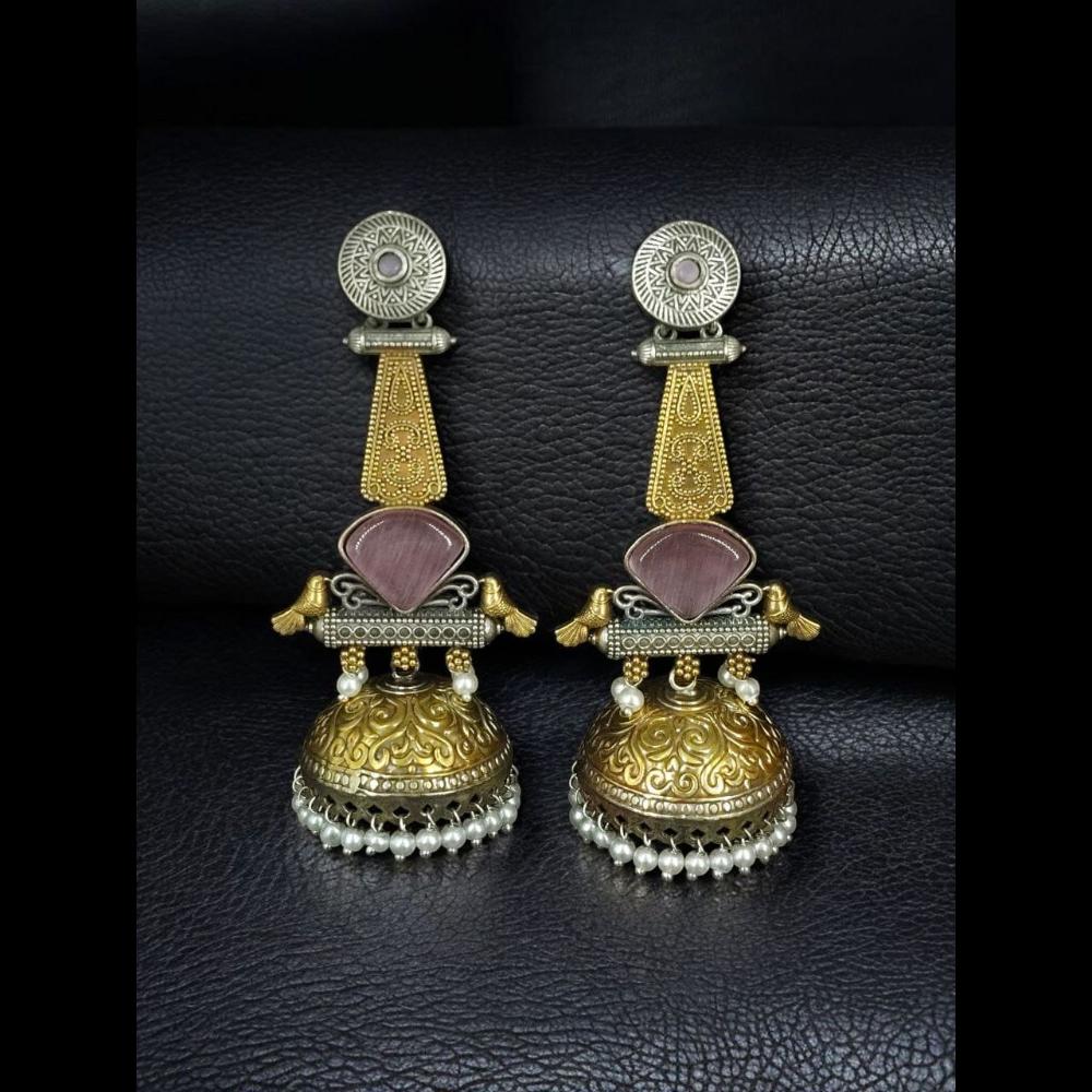 Maharani Jewels Gold Plated Pota Stone And Pearl Jhumki Earrings