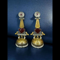 Maharani Jewels Gold Plated Pota Stone And Pearl Jhumki Earrings