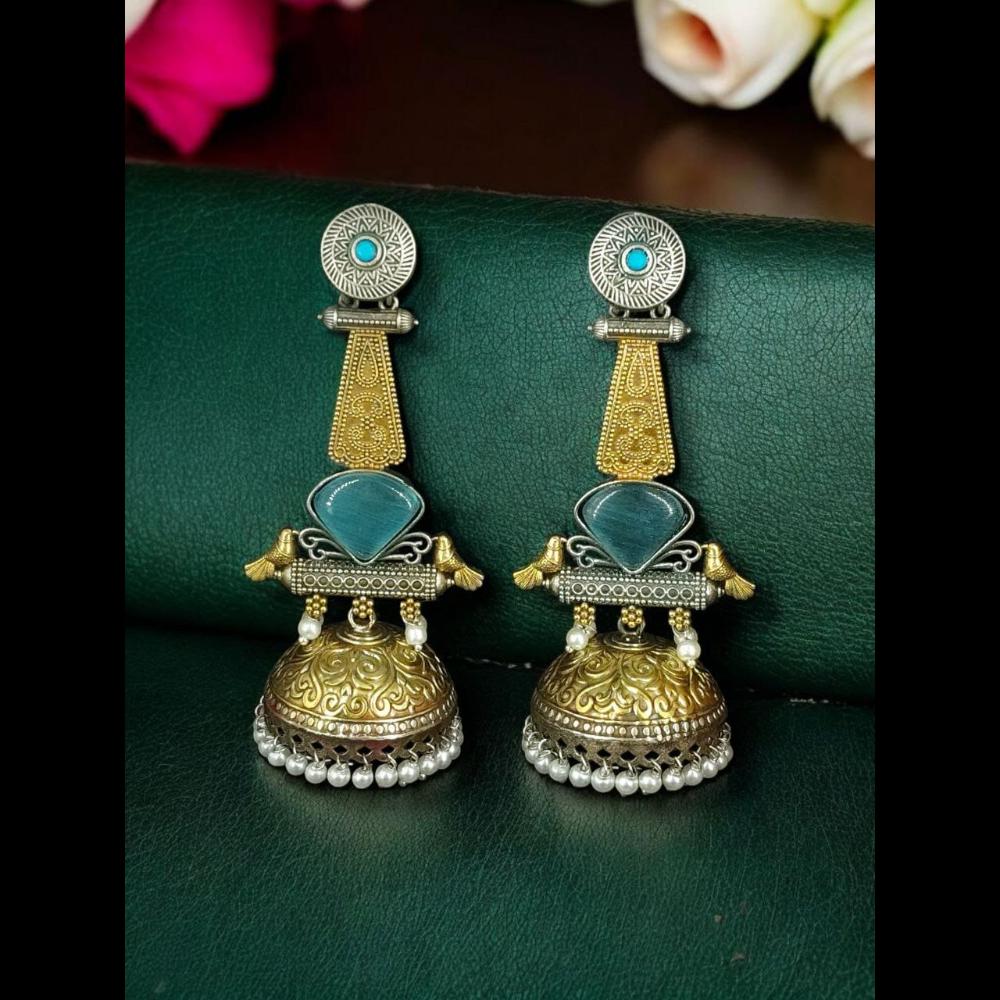Maharani Jewels Gold Plated Pota Stone And Pearl Jhumki Earrings