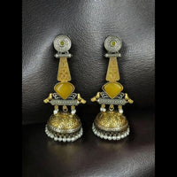 Maharani Jewels Gold Plated Pota Stone And Pearl Jhumki Earrings