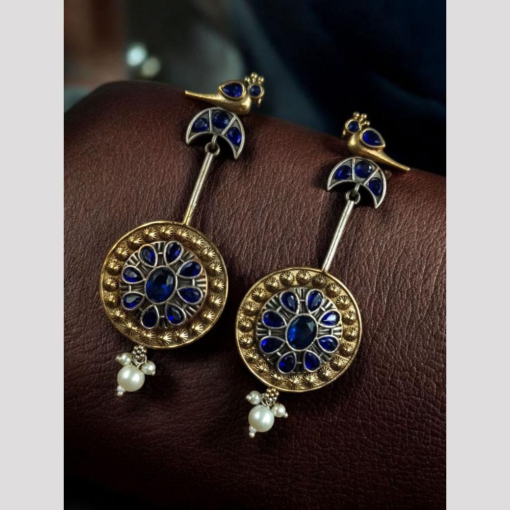 Maharani Jewels Designer 2 Tone Pota Stone Dangle Earrings