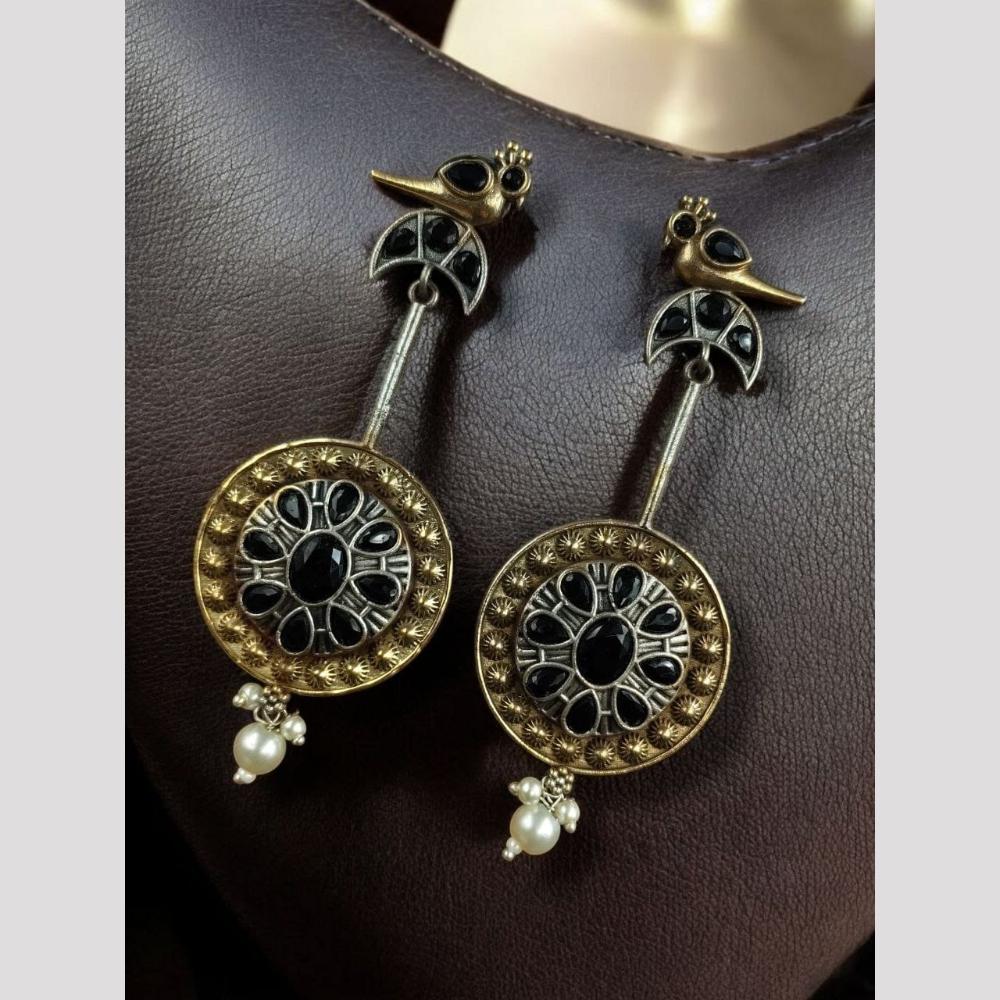 Maharani Jewels Designer 2 Tone Pota Stone Dangle Earrings