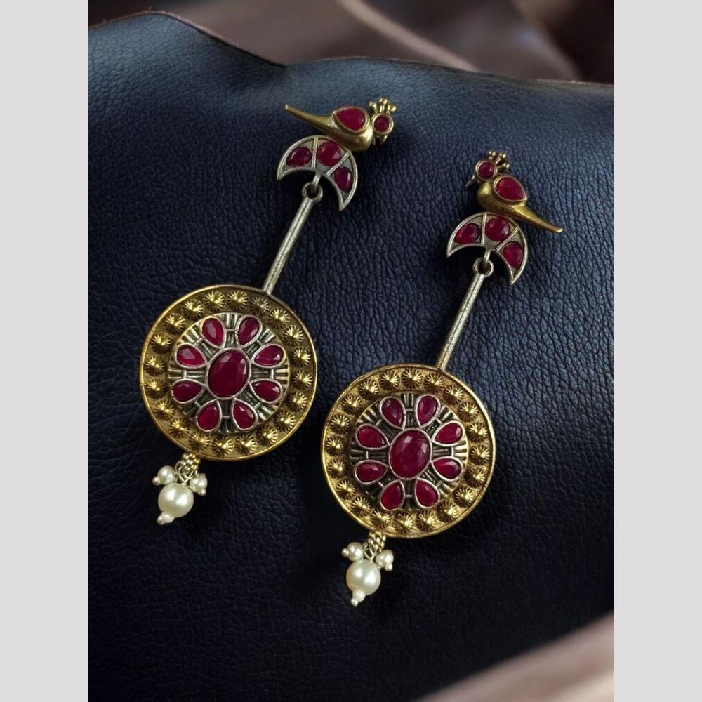 Maharani Jewels Designer 2 Tone Pota Stone Dangle Earrings
