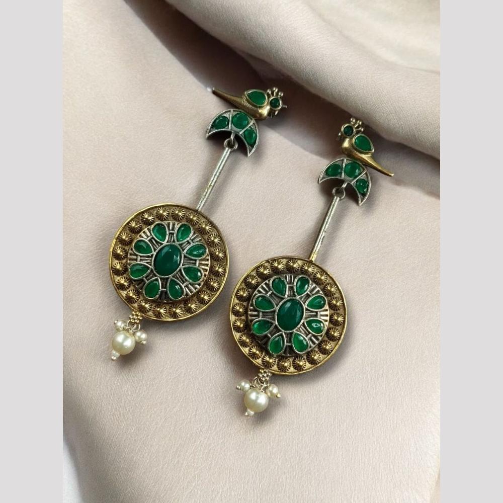 Maharani Jewels Designer 2 Tone Pota Stone Dangle Earrings