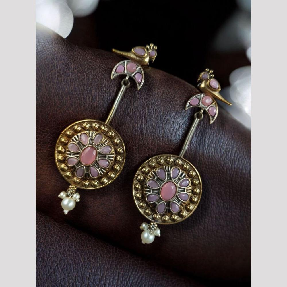 Maharani Jewels Designer 2 Tone Pota Stone Dangle Earrings