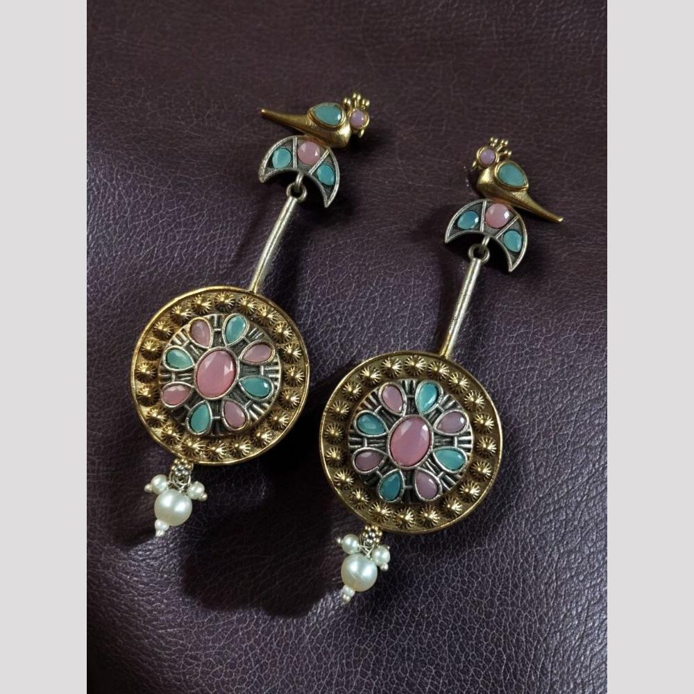 Maharani Jewels Designer 2 Tone Pota Stone Dangle Earrings