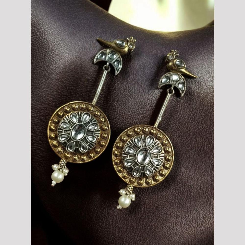 Maharani Jewels Designer 2 Tone Pota Stone Dangle Earrings