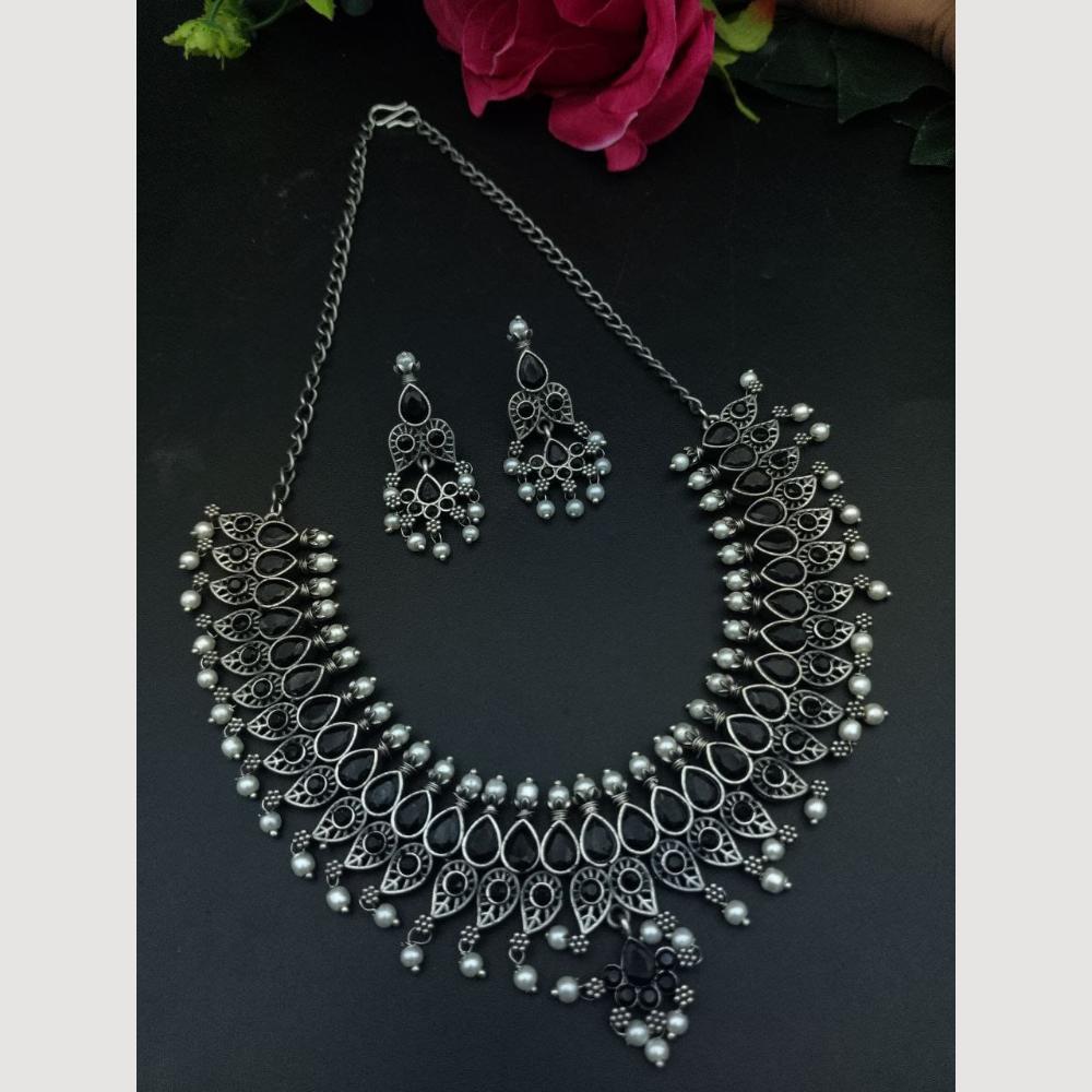 Maharani Jewels Rhodium Plated Pota Stone Necklace Set