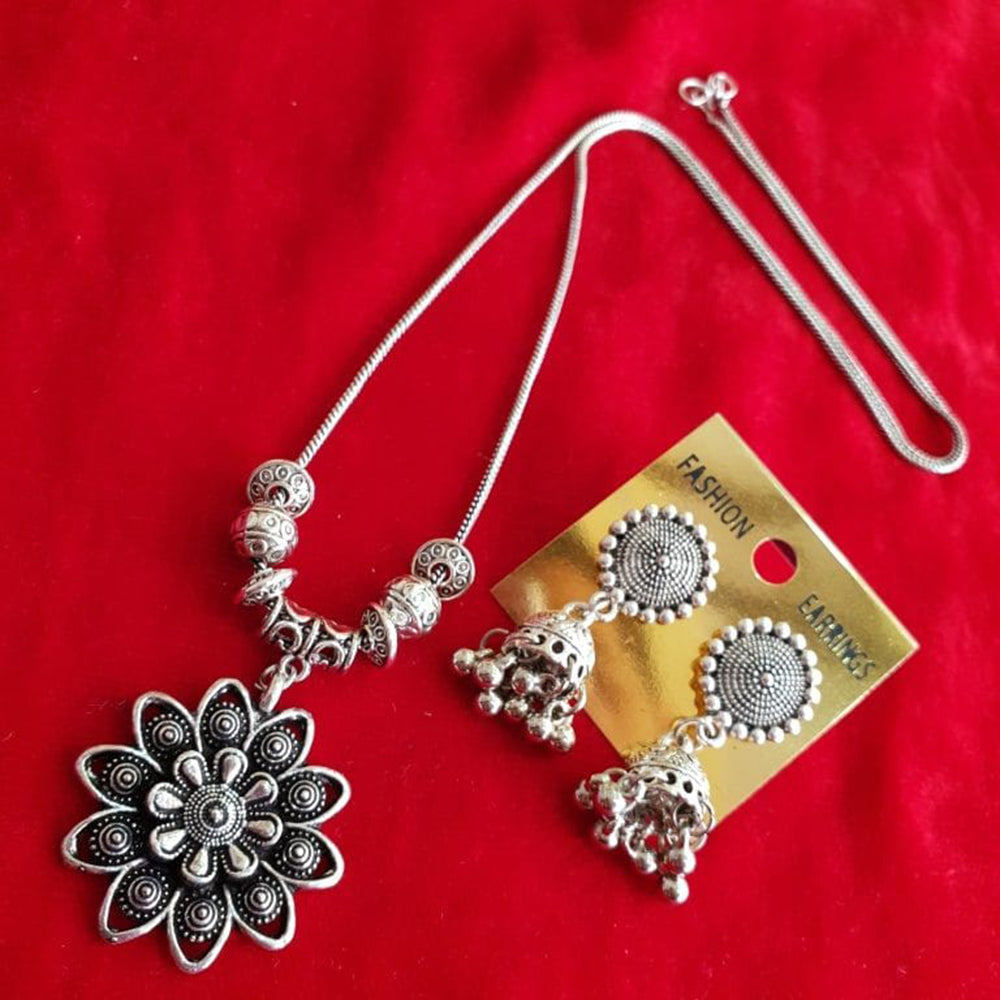 Maharani Jewels Oxidised Plated Flower Design Necklace Set