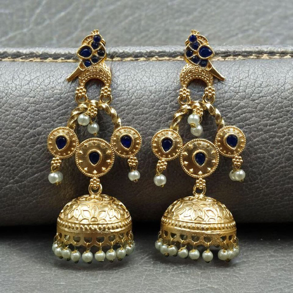 Maharani Jewels Gold Plated Bird Danglers Earrings With Stone And Pearl Work
