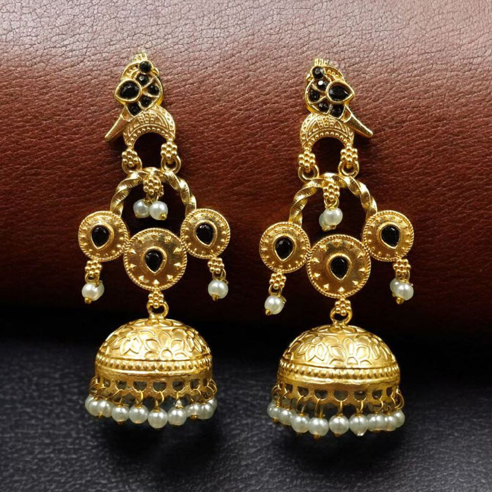 Maharani Jewels Gold Plated Bird Danglers Earrings With Stone And Pearl Work