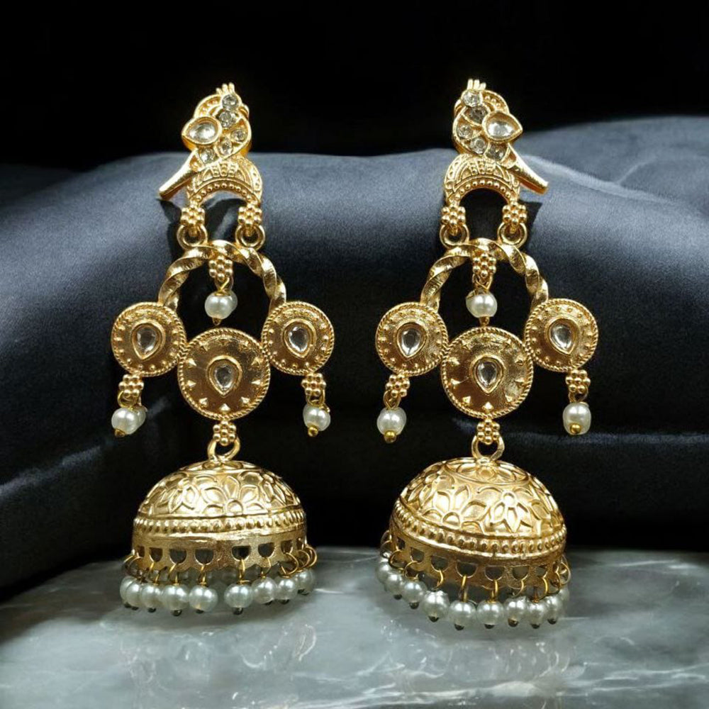 Maharani Jewels Gold Plated Bird Danglers Earrings With Stone And Pearl Work