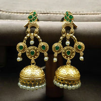 Maharani Jewels Gold Plated Bird Danglers Earrings With Stone And Pearl Work