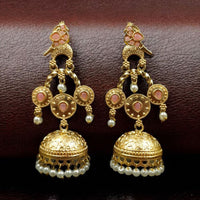 Maharani Jewels Gold Plated Bird Danglers Earrings With Stone And Pearl Work