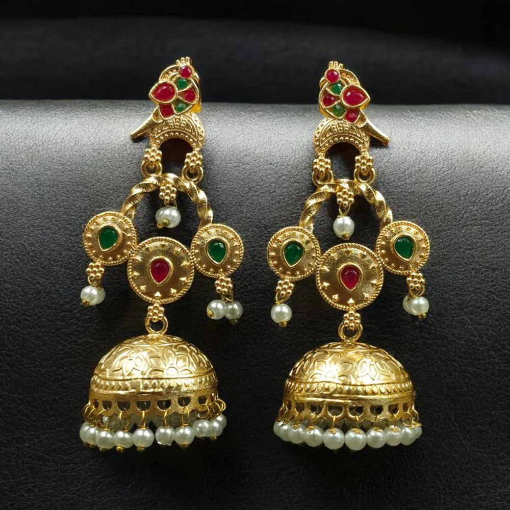 Maharani Jewels Gold Plated Bird Danglers Earrings With Stone And Pearl Work
